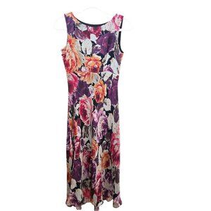 Talbots 100% Silk Vintage Floral Biased Cut Fully Lined Maxi Dress Size 2